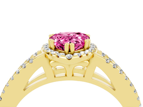 Yellow gold Pear Cut Pink Sapphire Halo Split Shank Engagement Ring_16
