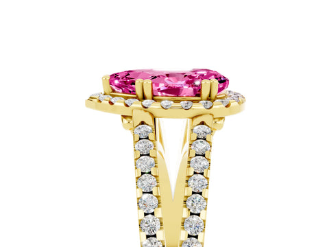 Yellow gold Pear Cut Pink Sapphire Halo Split Shank Engagement Ring_17