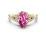 Yellow gold Pear Cut Pink Sapphire Halo Twist Band Solitaire Prong Setting Ring_24