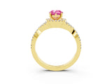 Yellow gold Pear Cut Pink Sapphire Halo Twist Band Solitaire Prong Setting Ring_27