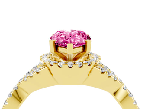 Yellow gold Pear Cut Pink Sapphire Halo Twist Band Solitaire Prong Setting Ring_28