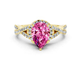 Yellow gold Pear Cut Pink Sapphire  Halo Twist Band Solitaire Prong Setting Ring_36