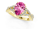 Yellow gold Pear Cut Pink Sapphire  Halo Twist Band Solitaire Prong Setting Ring_37