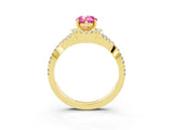 Yellow gold Pear Cut Pink Sapphire  Halo Twist Band Solitaire Prong Setting Ring_39