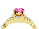 Yellow gold Pear Cut Pink Sapphire  Halo Twist Band Solitaire Prong Setting Ring_40