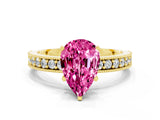 Yellow gold Pear Cut Pink Sapphire Milgrain Pavé Engagement Ring with Four-Prong Setting_24
