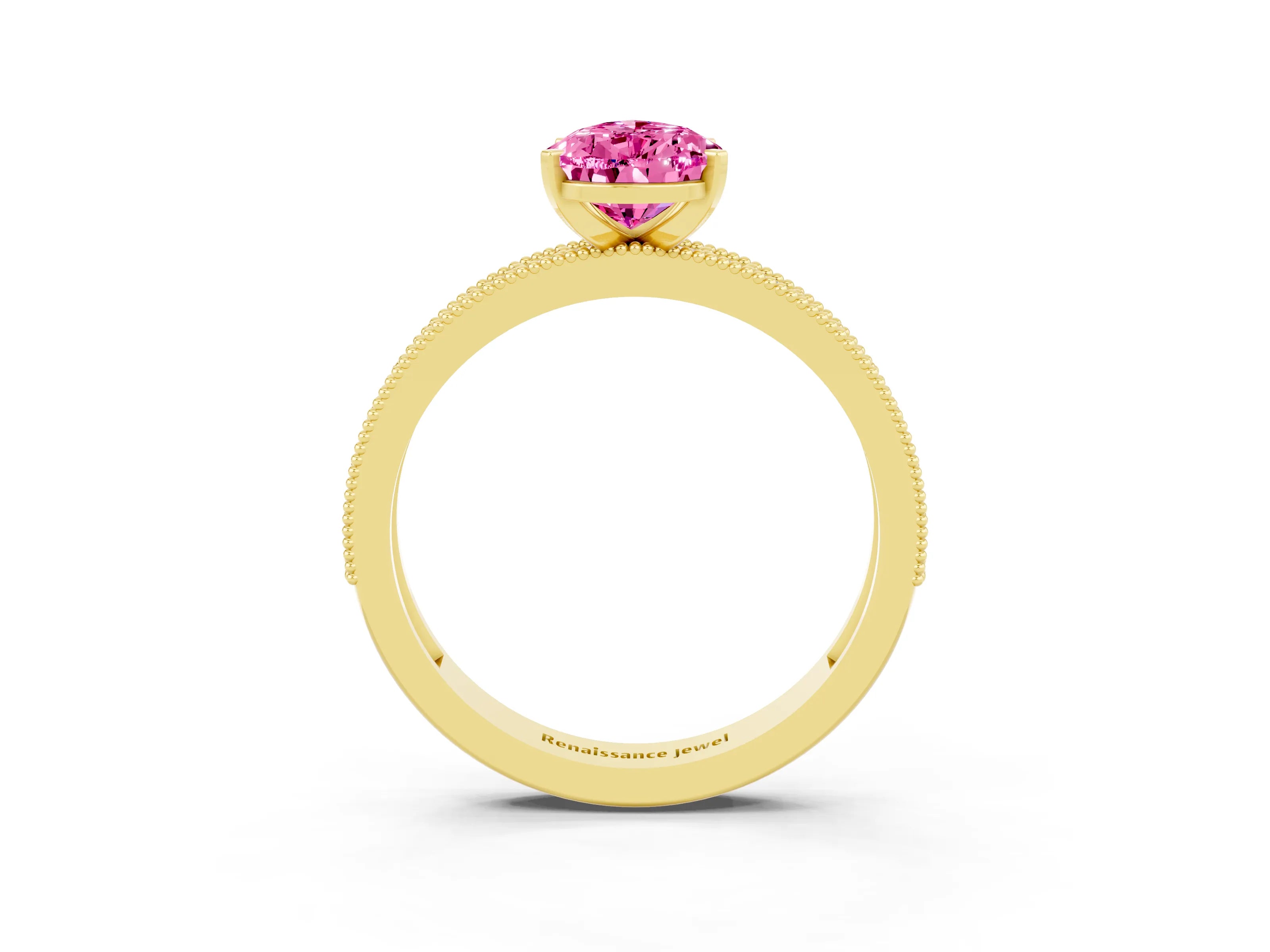 Yellow gold Pear Cut Pink Sapphire Milgrain Pavé Engagement Ring with Four-Prong Setting_27