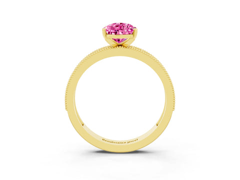 Yellow gold Pear Cut Pink Sapphire Milgrain Pavé Engagement Ring with Four-Prong Setting_27