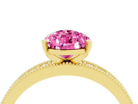 Yellow gold Pear Cut Pink Sapphire Milgrain Pavé Engagement Ring with Four-Prong Setting_28