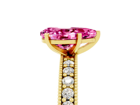 Yellow gold Pear Cut Pink Sapphire Milgrain Pavé Engagement Ring with Four-Prong Setting_29