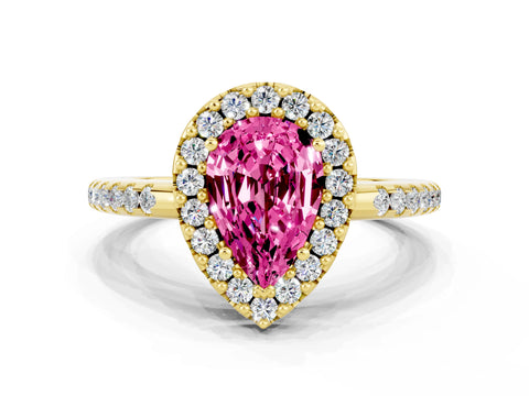Yellow gold Pear Cut Pink Sapphire Pavé Halo Ring with Four-Prong Setting_12