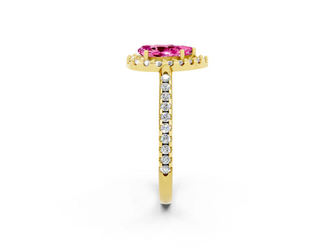 Yellow gold Pear Cut Pink Sapphire Pavé Halo Ring with Four-Prong Setting_14