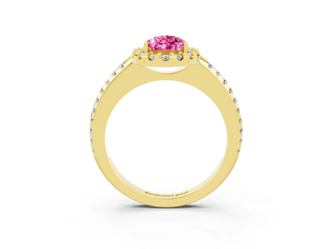 Yellow gold Pear Cut Pink Sapphire Pavé Halo Ring with Four-Prong Setting_15