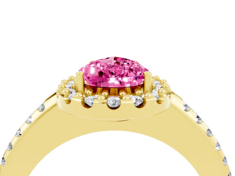 Yellow gold Pear Cut Pink Sapphire Pavé Halo Ring with Four-Prong Setting_16
