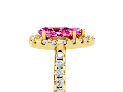 Yellow gold Pear Cut Pink Sapphire Pavé Halo Ring with Four-Prong Setting_17