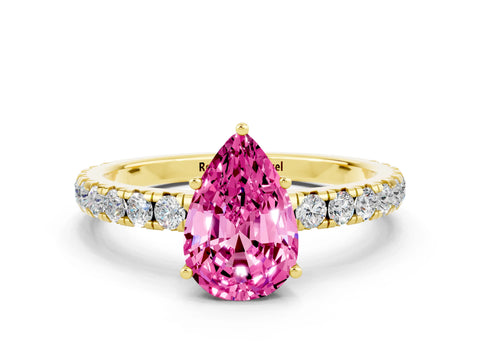 Yellow gold Pear Cut Pink Sapphire Pavé Solitaire Engagement Ring with Four-Prong Setting_12