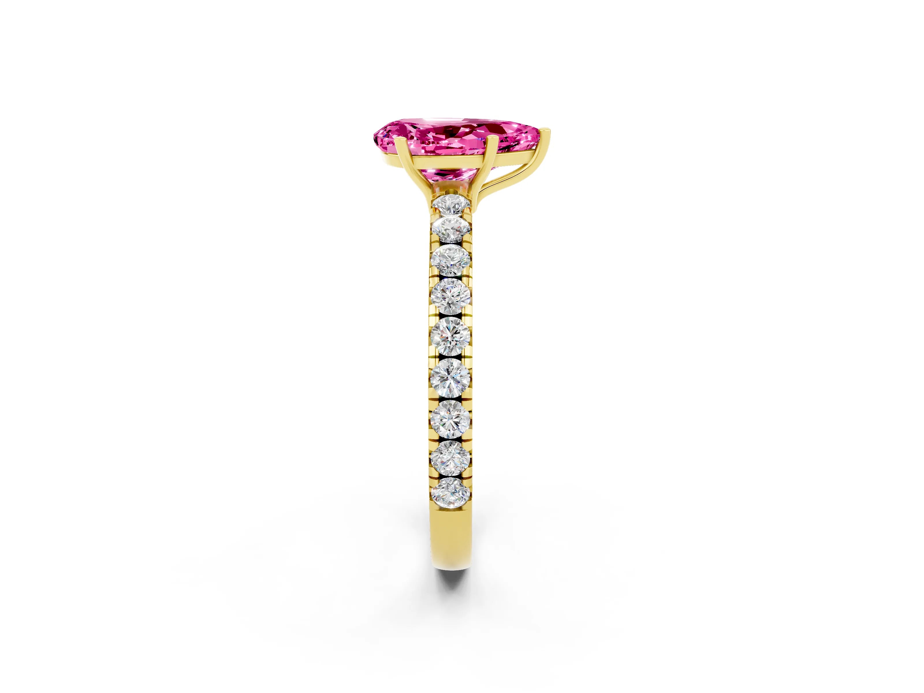 Yellow gold Pear Cut Pink Sapphire Pavé Solitaire Engagement Ring with Four-Prong Setting_14