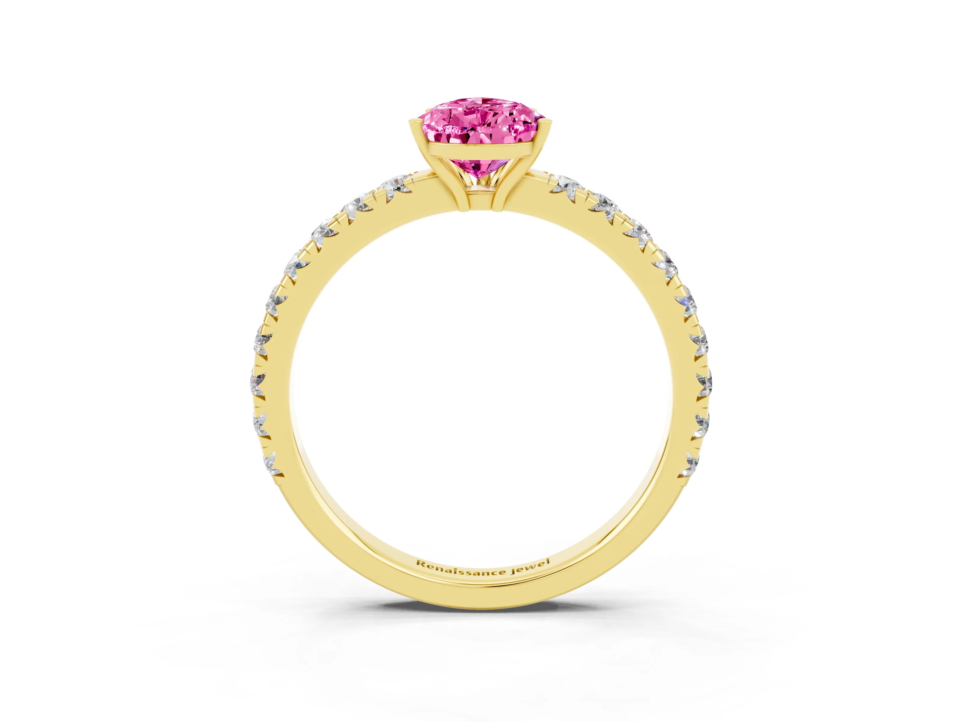 Yellow gold Pear Cut Pink Sapphire Pavé Solitaire Engagement Ring with Four-Prong Setting_15
