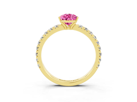 Yellow gold Pear Cut Pink Sapphire Pavé Solitaire Engagement Ring with Four-Prong Setting_15