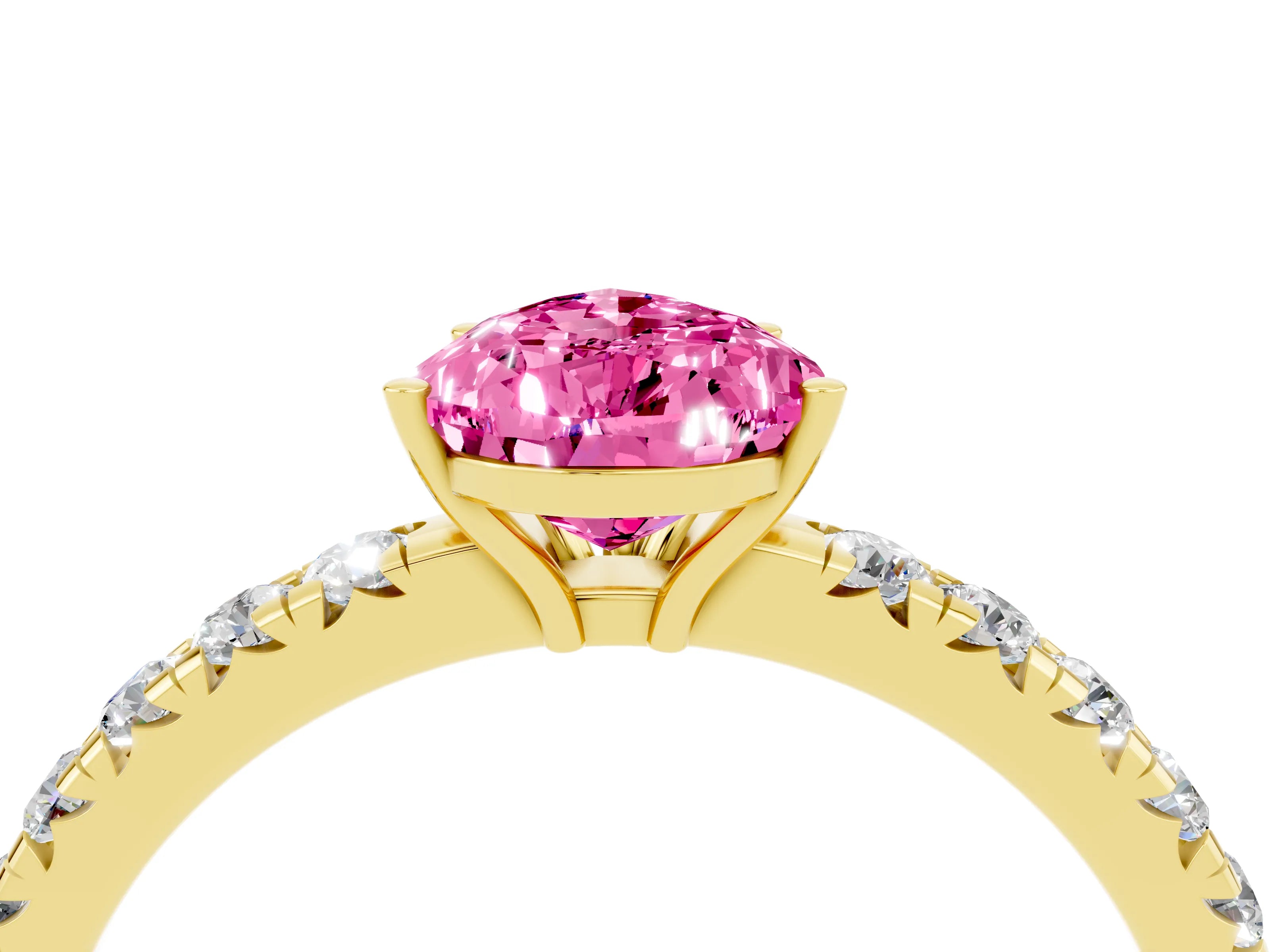 Yellow gold Pear Cut Pink Sapphire Pavé Solitaire Engagement Ring with Four-Prong Setting_16