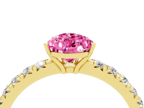 Yellow gold Pear Cut Pink Sapphire Pavé Solitaire Engagement Ring with Four-Prong Setting_16