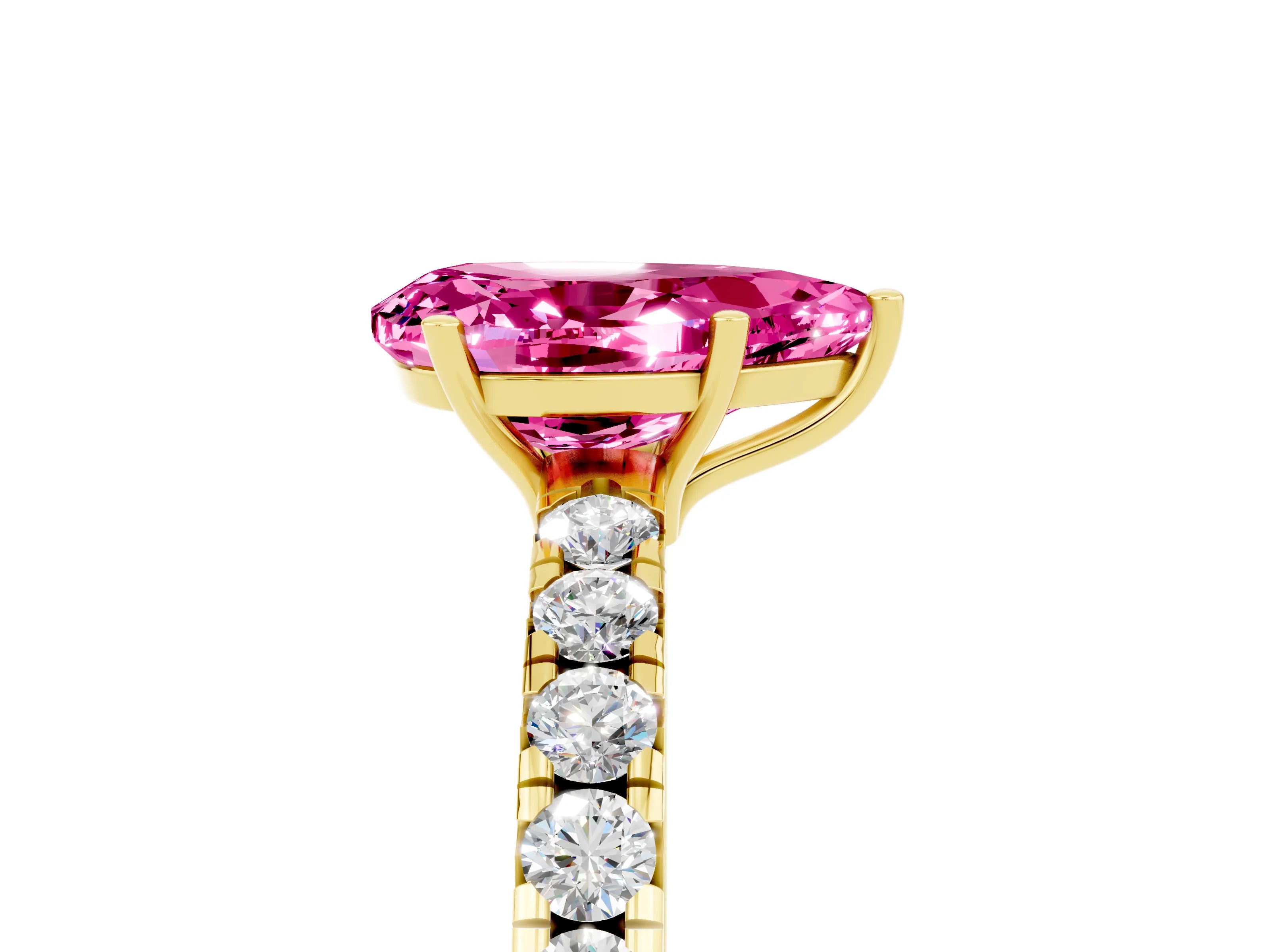 Yellow gold Pear Cut Pink Sapphire Pavé Solitaire Engagement Ring with Four-Prong Setting_17