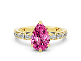Yellow gold Pear Cut Pink Sapphire Pavé Solitaire Ring with Round Band and Prong Setting_12