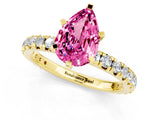 Yellow gold Pear Cut Pink Sapphire Pavé Solitaire Ring with Round Band and Prong Setting_13