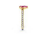 Yellow gold Pear Cut Pink Sapphire Pavé Solitaire Ring with Round Band and Prong Setting_14
