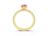 Yellow gold Pear Cut Pink Sapphire Pavé Solitaire Ring with Round Band and Prong Setting_15