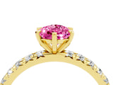 Yellow gold Pear Cut Pink Sapphire Pavé Solitaire Ring with Round Band and Prong Setting_16