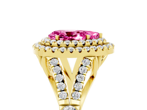 Yellow gold Pear Cut Pink Sapphire Pavé Split Shank Double Halo Engagement Ring_5