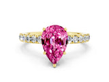 Yellow gold Pear Cut Pink Sapphire Pave Band Solitaire Ring with Four-Prong Setting_48