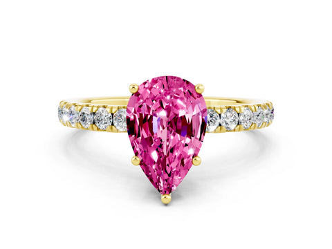 Yellow gold Pear Cut Pink Sapphire Pave Band Solitaire Ring with Four-Prong Setting_48