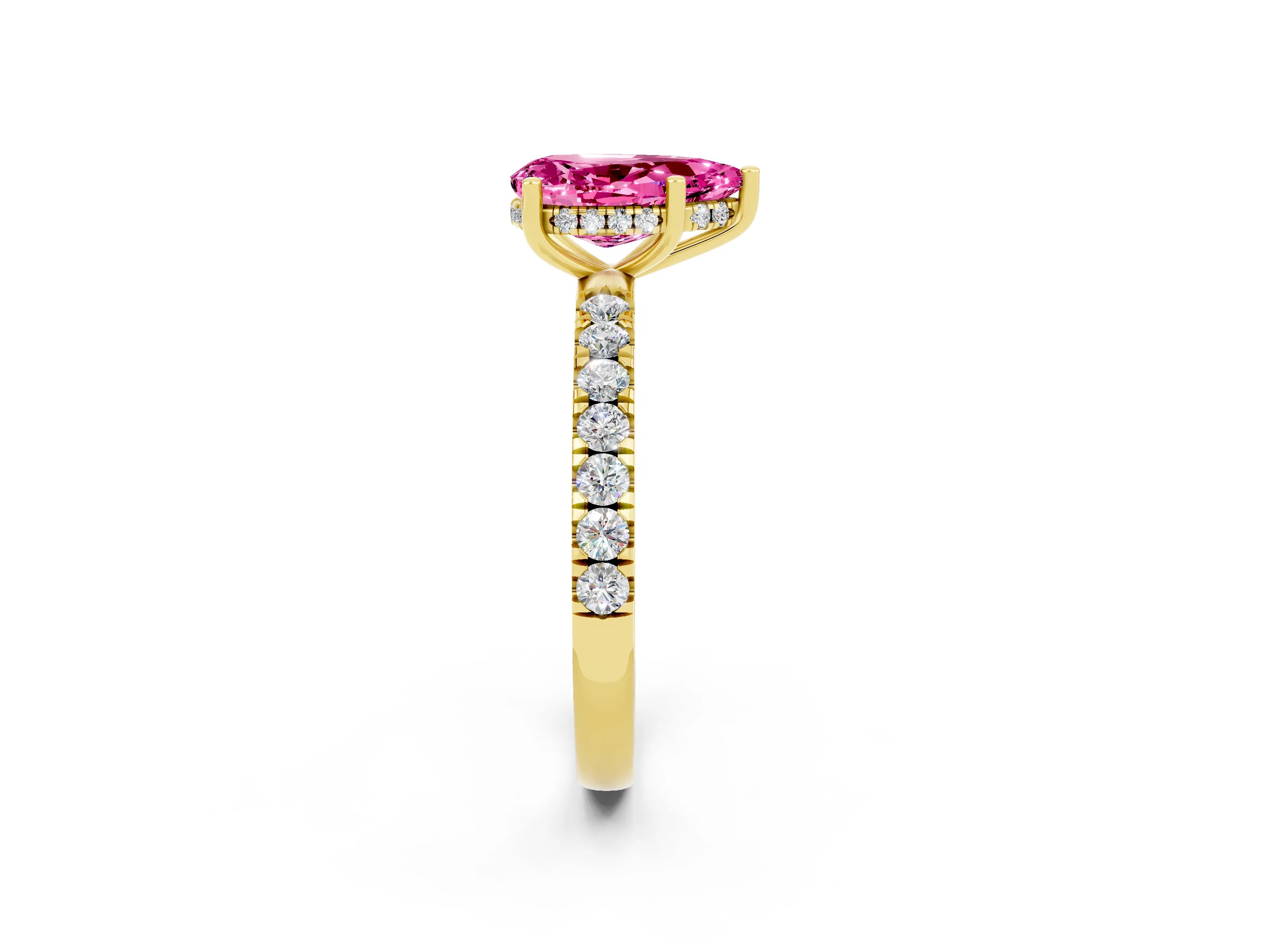 Yellow gold Pear Cut Pink Sapphire Pave Band Solitaire Ring with Four-Prong Setting_50