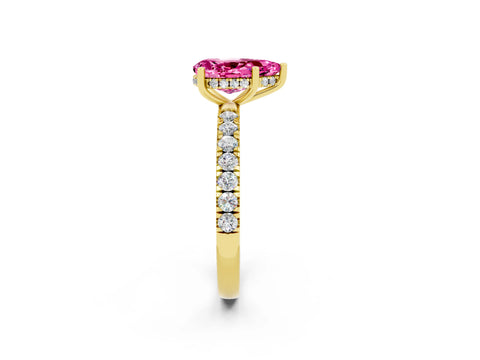 Yellow gold Pear Cut Pink Sapphire Pave Band Solitaire Ring with Four-Prong Setting_50