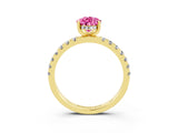Yellow gold Pear Cut Pink Sapphire Pave Band Solitaire Ring with Four-Prong Setting_51