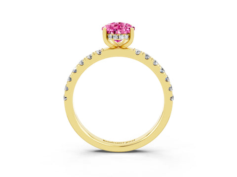 Yellow gold Pear Cut Pink Sapphire Pave Band Solitaire Ring with Four-Prong Setting_51