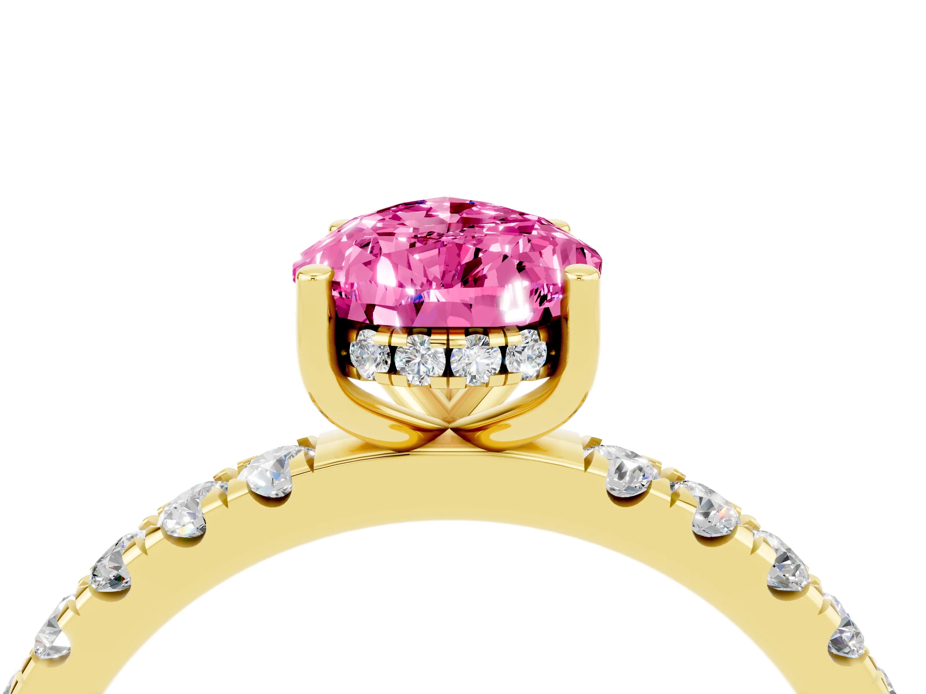Yellow gold Pear Cut Pink Sapphire Pave Band Solitaire Ring with Four-Prong Setting_52