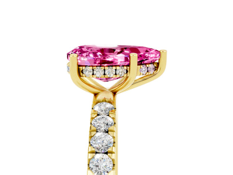 Yellow gold Pear Cut Pink Sapphire Pave Band Solitaire Ring with Four-Prong Setting_53