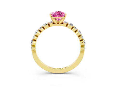 Yellow gold Pear Cut Pink Sapphire Prong Set Engagement Ring with Pavé Band_15
