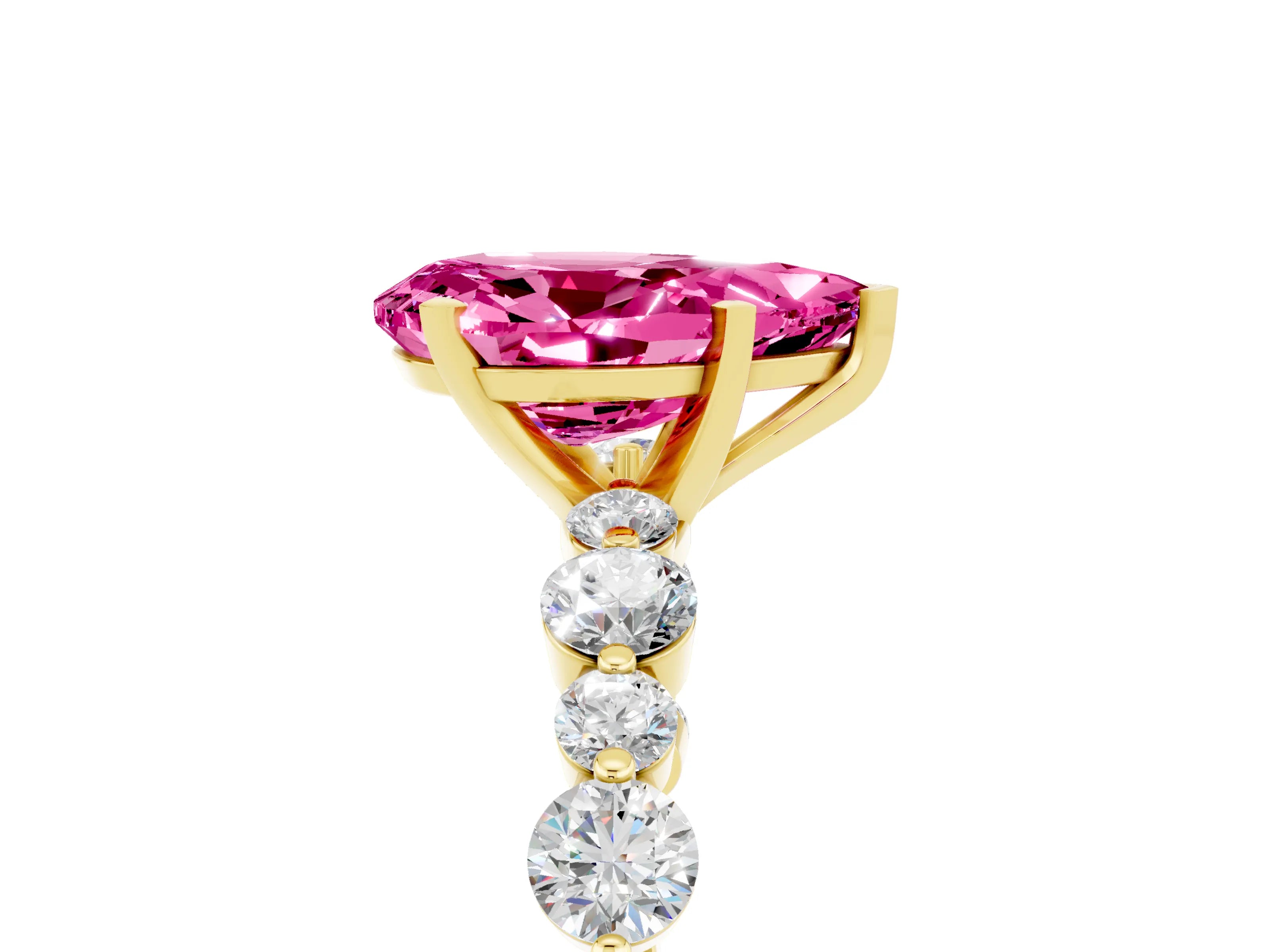 Yellow gold Pear Cut Pink Sapphire Prong Set Engagement Ring with Pavé Band_17
