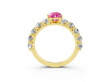 Yellow gold Pear Cut Pink Sapphire Prong Setting with Side Stones on a Pave Band_27