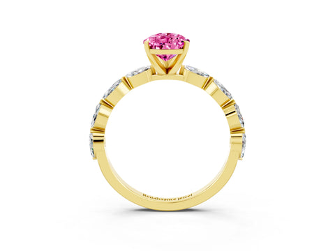 Yellow gold Pear Cut Pink Sapphire Ring with Marquise Side Stones and Prong Setting_15