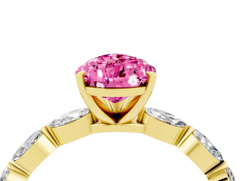 Yellow gold Pear Cut Pink Sapphire Ring with Marquise Side Stones and Prong Setting_16
