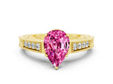 Yellow gold Pear Cut Pink Sapphire Ring with Milgrain Pavé Band and Four-Prong Setting_36