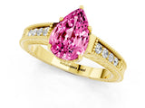 Yellow gold Pear Cut Pink Sapphire Ring with Milgrain Pavé Band and Four-Prong Setting_37