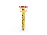 Yellow gold Pear Cut Pink Sapphire Ring with Milgrain Pavé Band and Four-Prong Setting_38