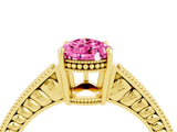 Yellow gold Pear Cut Pink Sapphire Ring with Milgrain Pavé Band and Four-Prong Setting_40