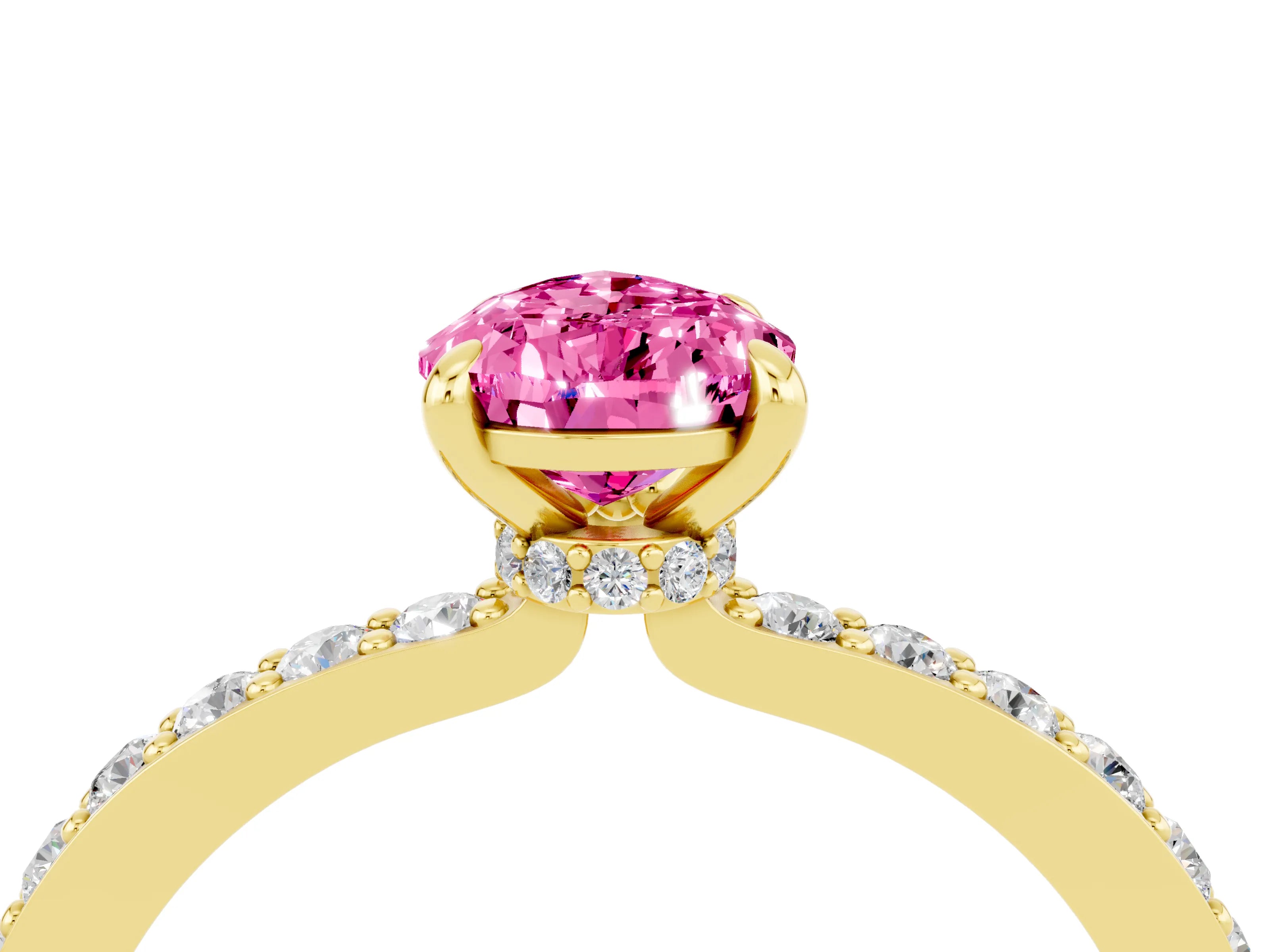Yellow gold Pear Cut Pink Sapphire Ring with Pavé Band and Four-Prong Setting_28